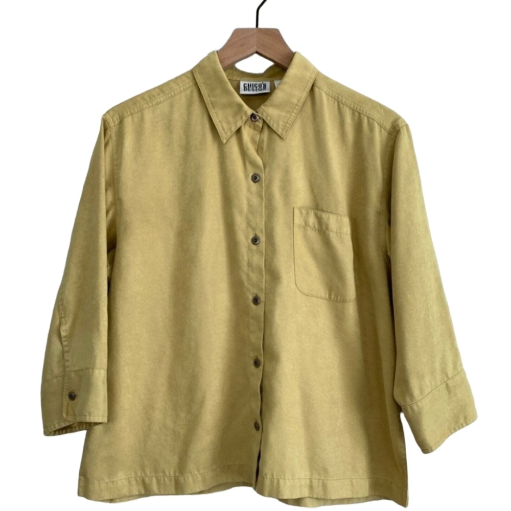 Chico's Vintage 90's Faux Suede Suede Shirt Chartreuse -‎ Medium